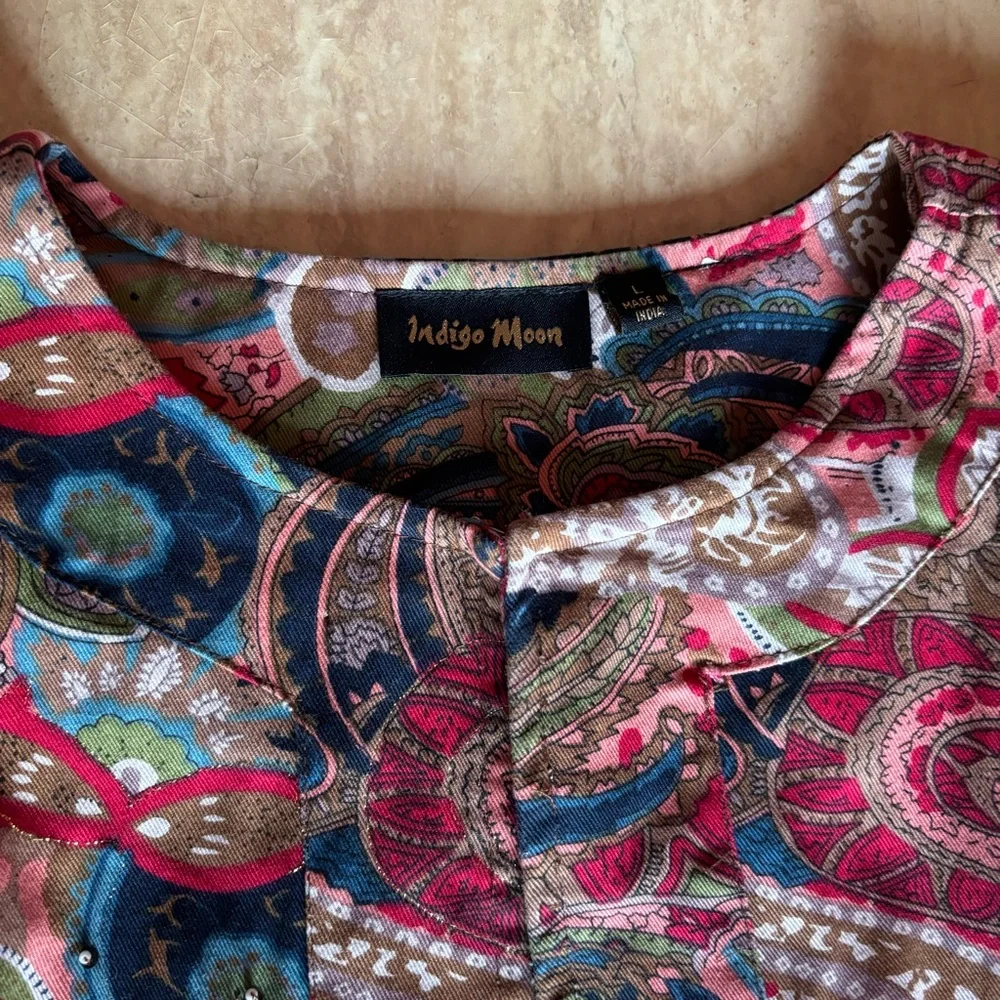 Indigo Moon Women Tapestry beaded  Embroidered Jacket Sz L Art to Work Retro
